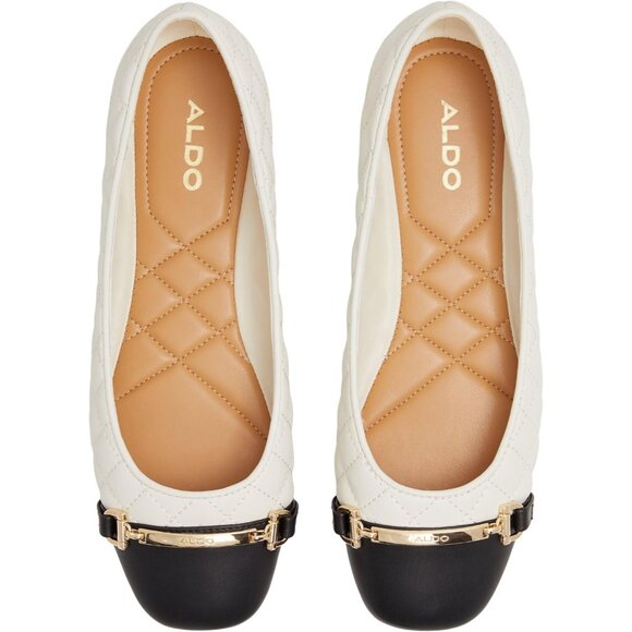 Aldo Womens White Black Synthetic Closed Square Toe Low Wedge Heel Ballet Flat - Picture 6 of 6